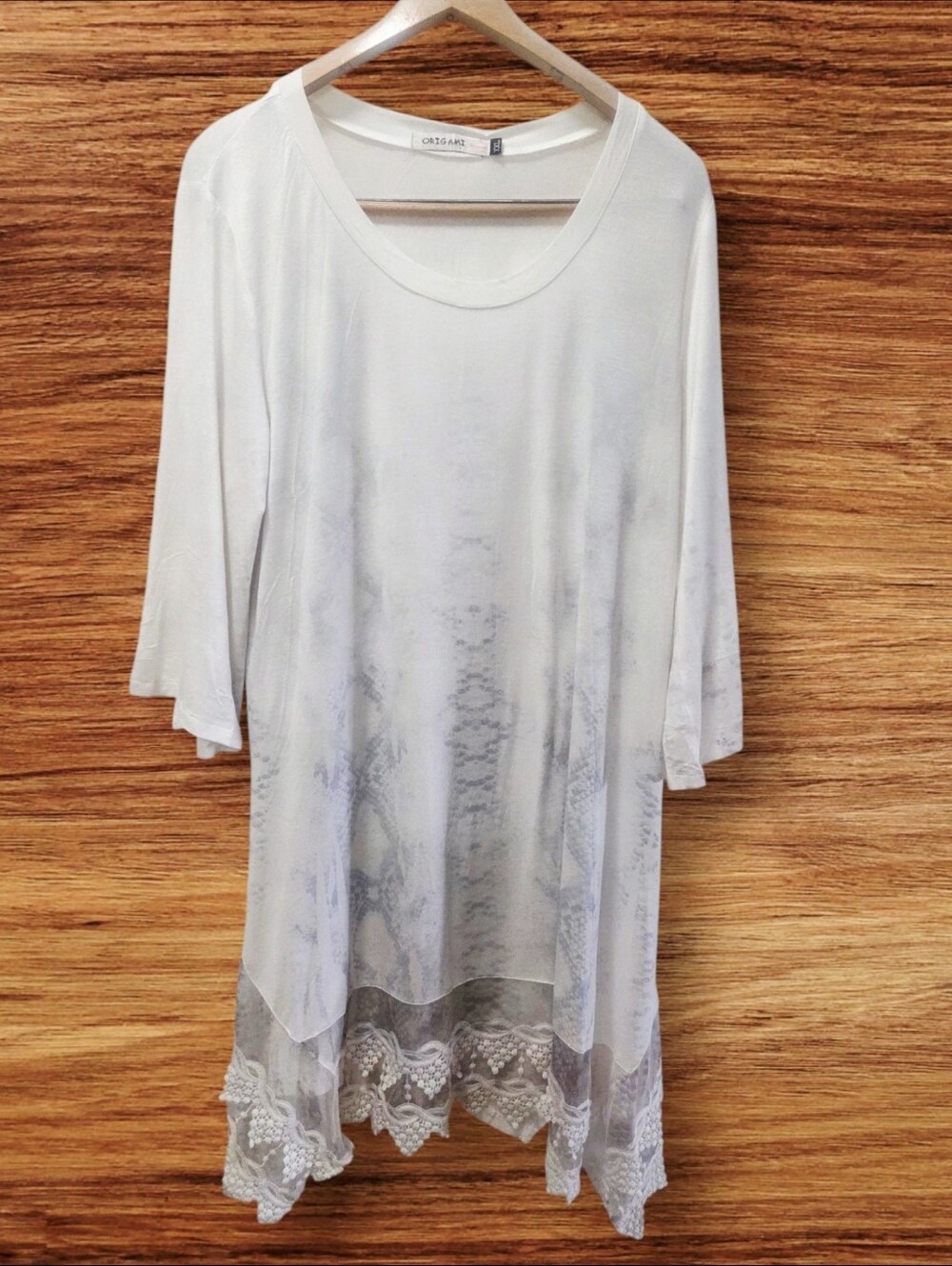 Romantic  Origami Lace-Hem Ivory Animal Print Dress